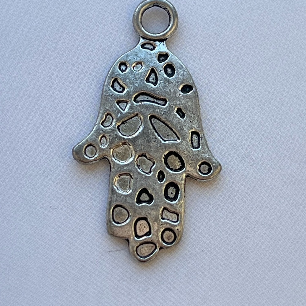 Silver Leopard Khamsa Hand Charm Pendant